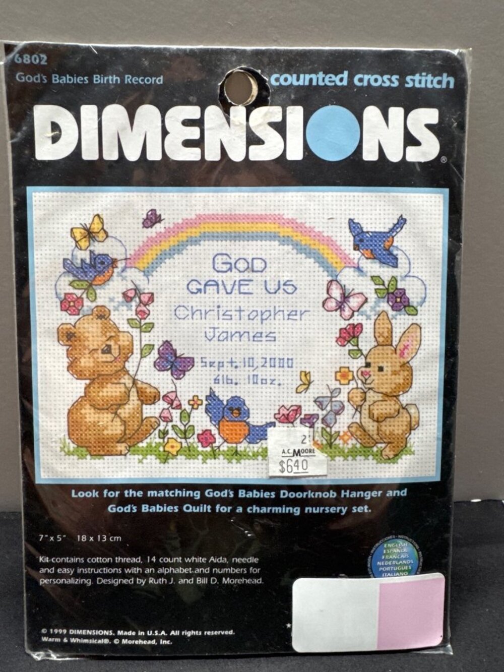 Dimensions 6802 Gods Babies Birth Record Counted Cross Stitch Kit 7"x5" 1999 Des